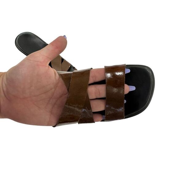Clark’s Brown Patent Leather Criss Cross Slide Wedges - Picture 8 of 12